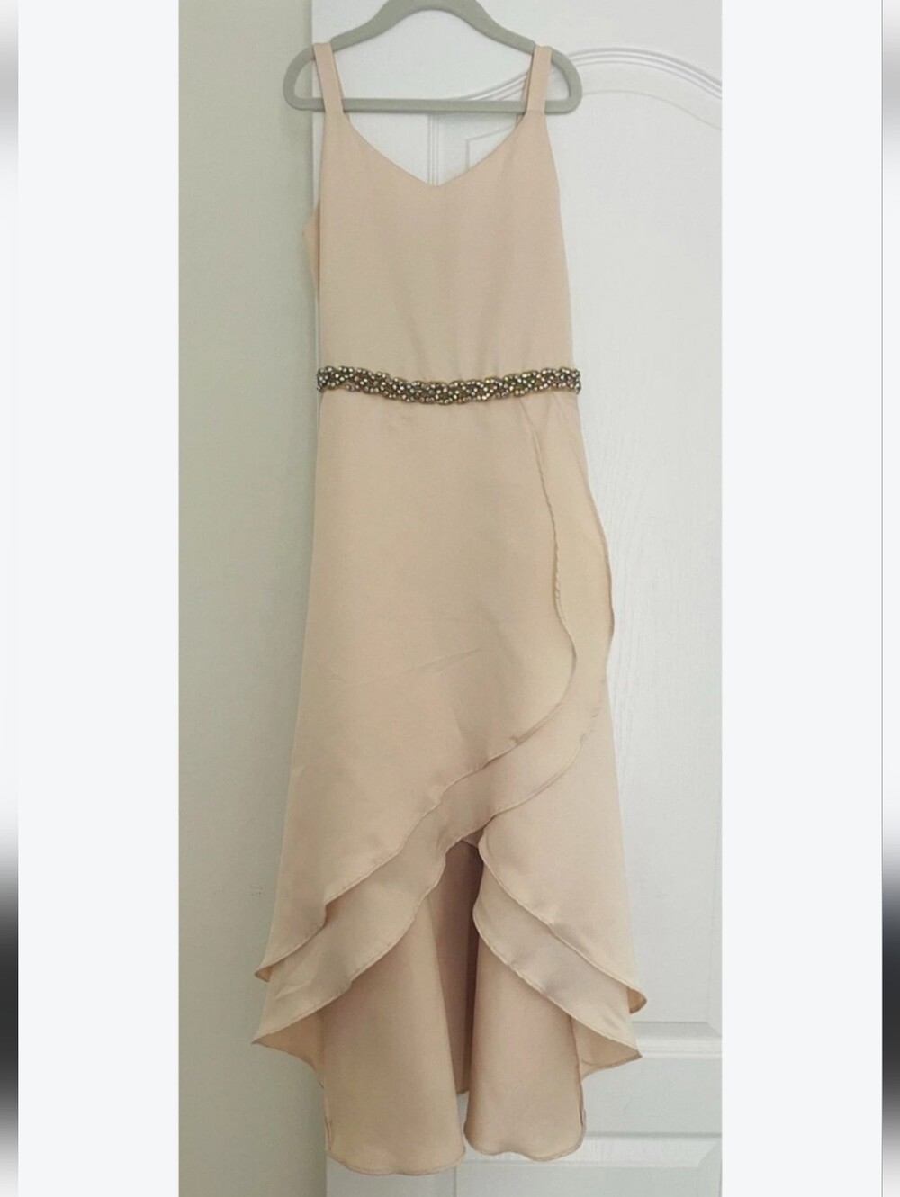 Rare Editions Blush Cream Satin Formal Girls Dress with Beaded Waist Sz 12